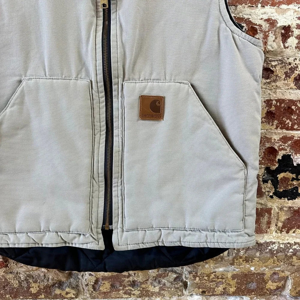 Carhartt V300 Vest Mens Medium Tan Canvas Fleece Lined Zip Relaxed